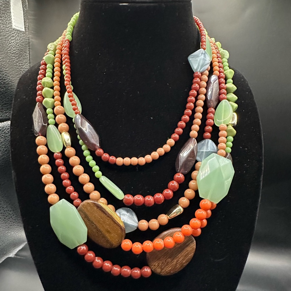 Premier Designs Multi Color 5 strand necklace with wood accents